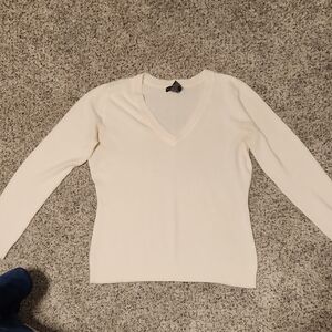 New York & Company Cream V-Neck Sweater